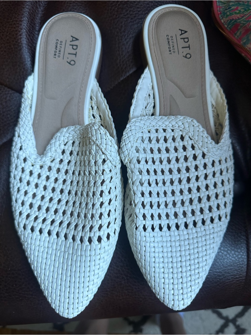 Kohl's Apt. 9 White Woven Pointed-Toe Slip-On Mules